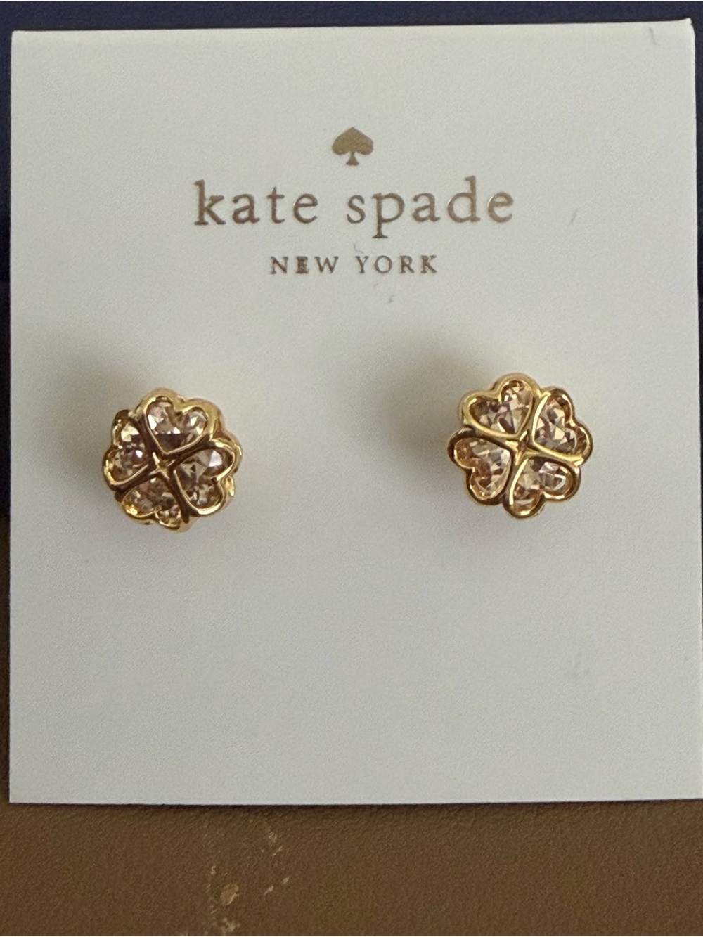 kate spade Gold Clover Stud Earrings with Pink Crystals